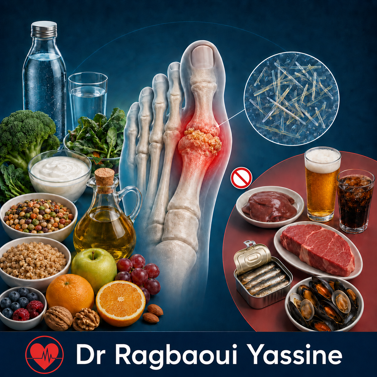 Goutte et alimentation : aliments conseillés et aliments à éviter pour réduire l'acide urique — Dr Ragbaoui Yassine, cardiologue Bouskoura – Ville Verte