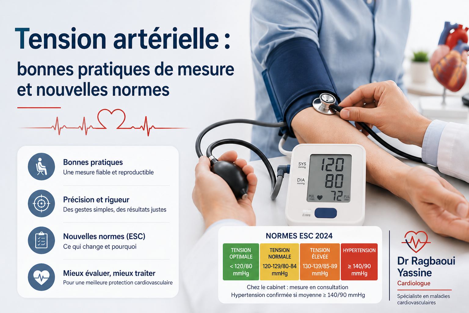 Comment mesurer correctement la tension artérielle — Holter MAPA et automesure disponibles au cabinet Dr Ragbaoui à Bouskoura