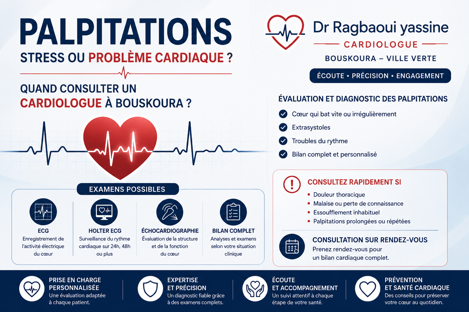 Palpitations ou stress ? Distinguer les causes bénignes d'un trouble du rythme — cardiologue Dr Ragbaoui Yassine à Bouskoura – Ville Verte