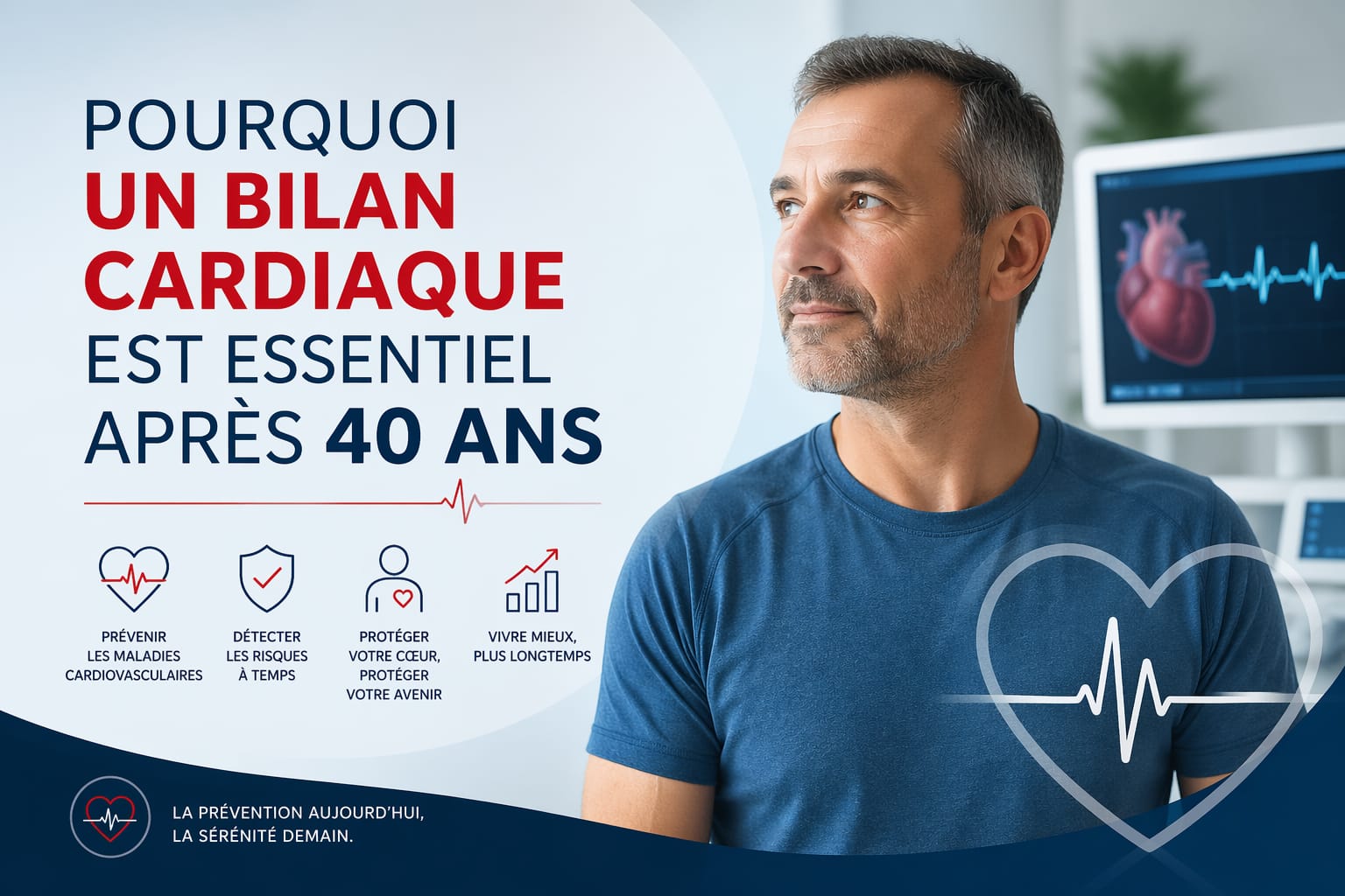 Bilan cardiologique complet après 40 ans — ECG, SCORE2 et mesure tensionnelle au cabinet Dr Ragbaoui à Bouskoura